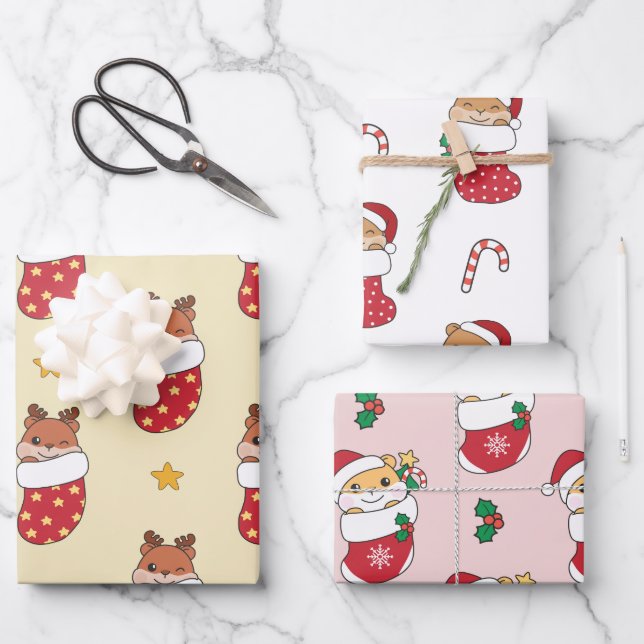 Feuille De Papier Cadeau Hamster Christmas Winter Animaux de vacances Hamst (Recto)
