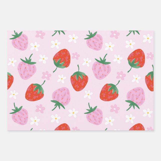 Feuille De Papier Cadeau Hand-Drawn Aesthetic Strawberry Seamless Pattern (Devant)