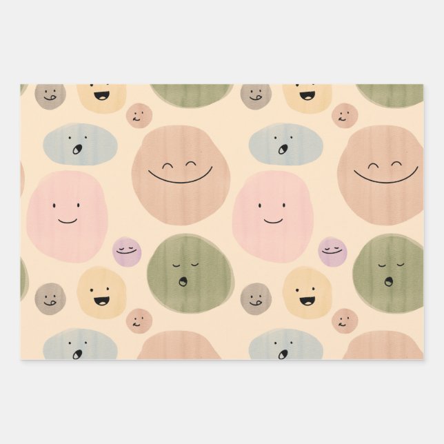 Feuille De Papier Cadeau Hand-drawn Facial Expressions Seamless Pattern (Devant)