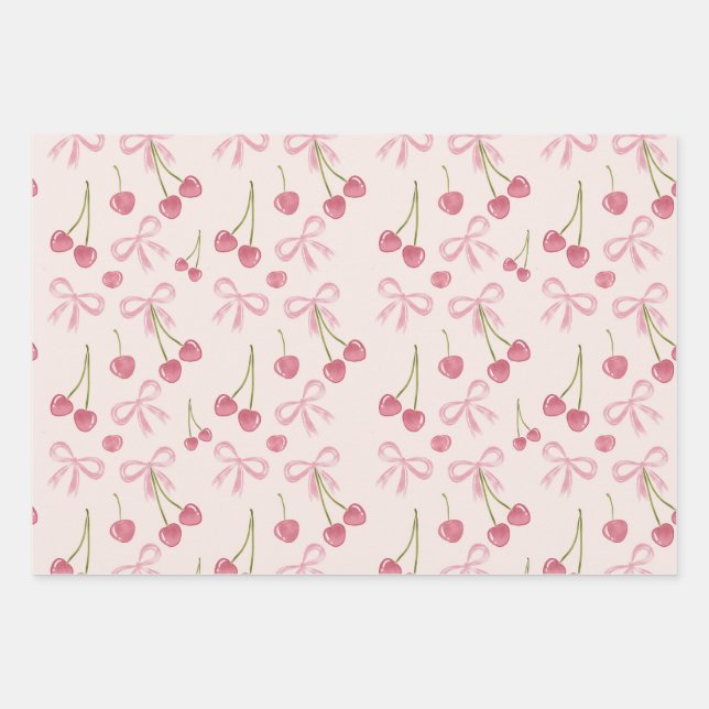 Feuille De Papier Cadeau  Hand-drawn Pink Cherry Coquette Seamless Pattern (Devant)