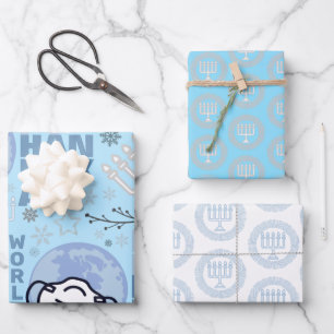 Feuille De Papier Cadeau Hanoukka Menorah Blue Oy To The World Holiday Pack