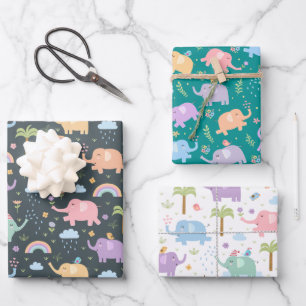 Feuille De Papier Cadeau Happy Elephants Medley Mix et Match