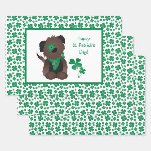 Feuille De Papier Cadeau Happy Jour de la Saint Patrick Chien quatre feuill