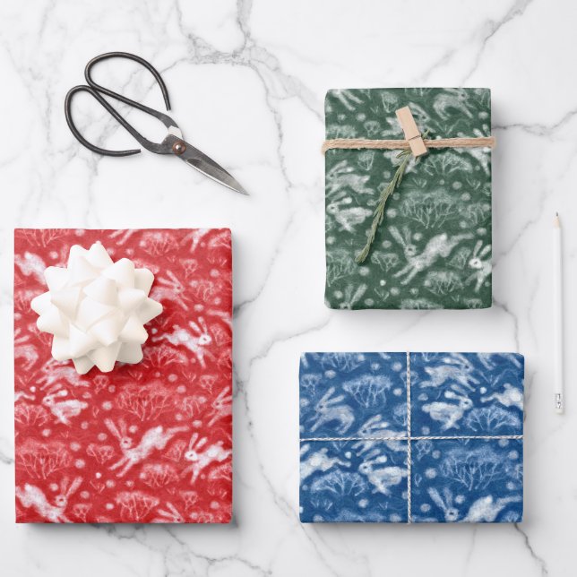 Feuille De Papier Cadeau Hares lapins lapins lapins Motif Noël (Recto)