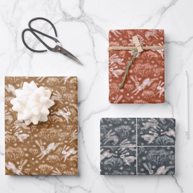 Feuille De Papier Cadeau Hares lapins lapins lapins Motifs nuances de terre (Recto)