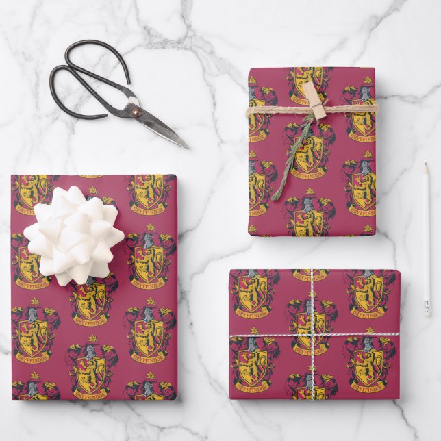 Feuille De Papier Cadeau Harry Potter | Gryffindor Crest Gold et Rouge (Recto)