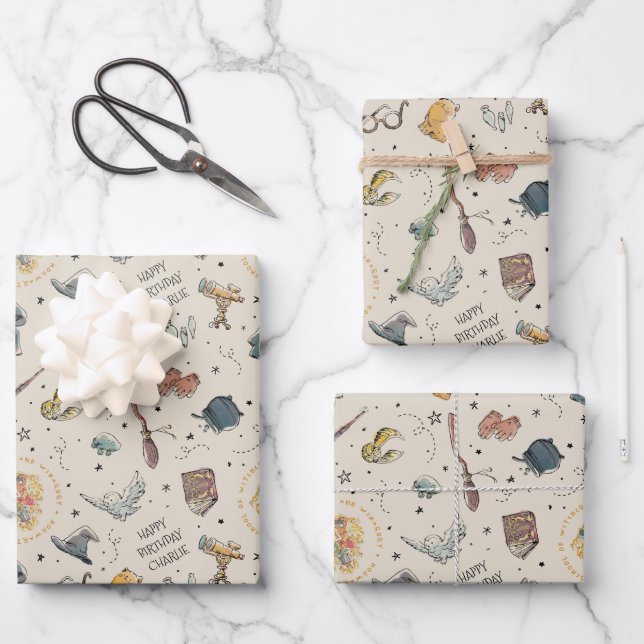 Feuille De Papier Cadeau Harry Potter Icons Pattern - Birthday (Recto)