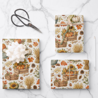 Feuille De Papier Cadeau Harvest Orange Pumpkins Garden Thanksgiving