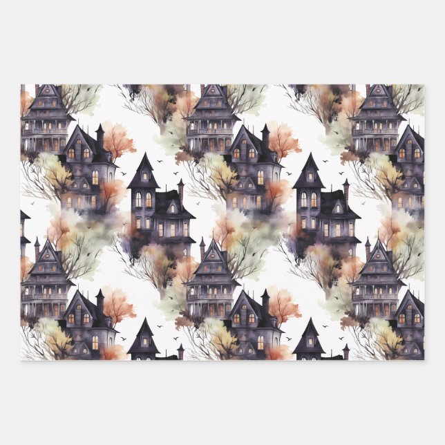 Feuille De Papier Cadeau Hauné Maison Élégante Halloween (Devant)