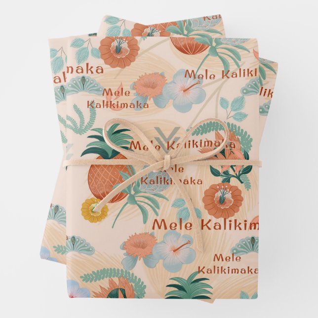 Feuille De Papier Cadeau Hawaiian Breeze Mele Kalikimaka enveloppement cade (En situation)