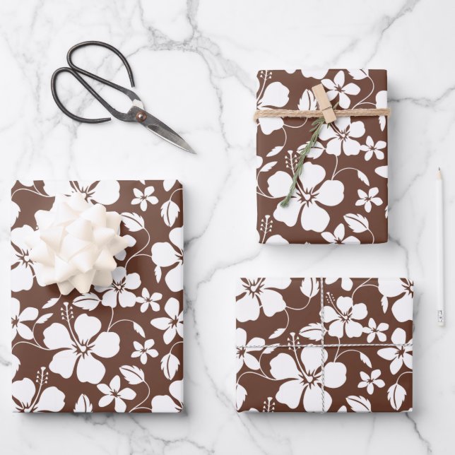 FEUILLE DE PAPIER CADEAU HAWAIIAN HULA (HIBISCUS) BROWN (Recto)