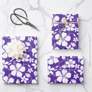 FEUILLE DE PAPIER CADEAU HAWAIIAN HULA (HIBISCUS) PURPLE