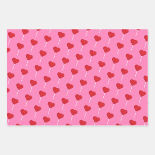 Feuille De Papier Cadeau Heart Lollipop Valentine's Day Motif