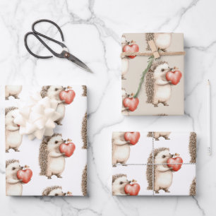 Feuille De Papier Cadeau Hedgehog Apple Coeur Anniversaire