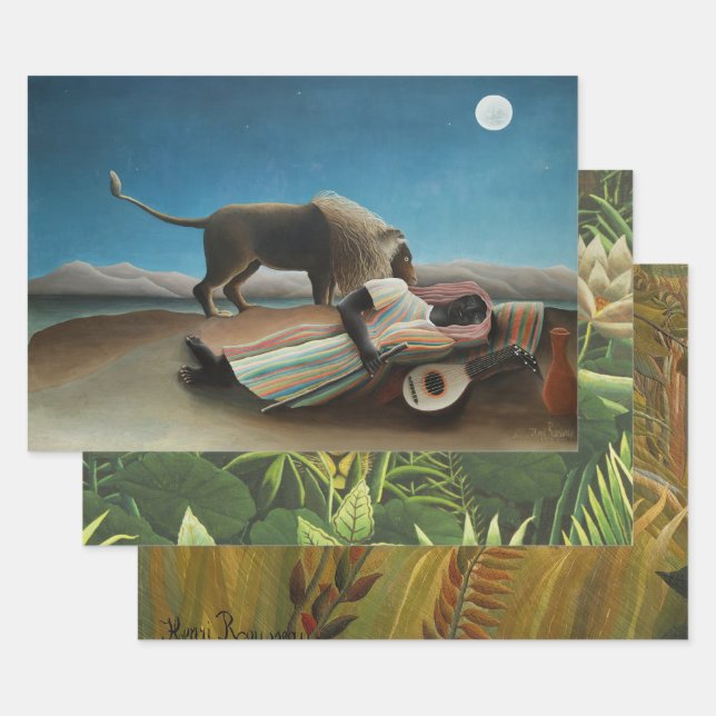 Feuille De Papier Cadeau Henri Rousseau Dormir Gitan Lion Peinture (Lot)