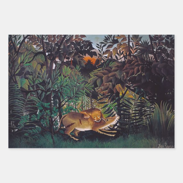 Feuille De Papier Cadeau Henri Rousseau - Le lion affamé (Devant)