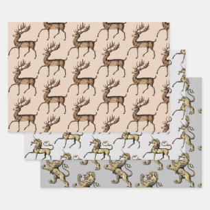Feuille De Papier Cadeau Heraldry Lion Unicorn Stag