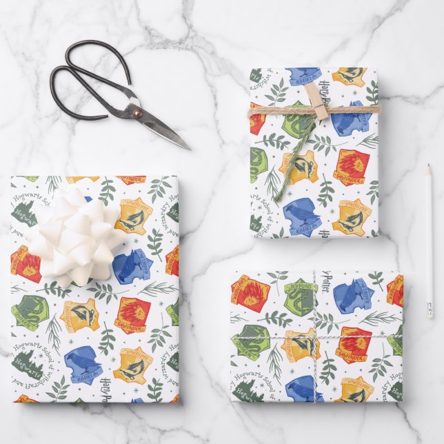 Feuille De Papier Cadeau Hérbologie magique HOGWARTS™ Maisons Motif (Recto)