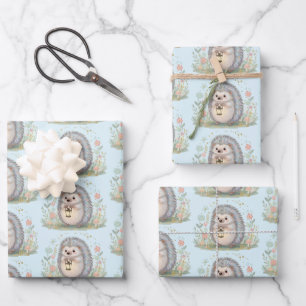 Feuille De Papier Cadeau Hérisson mignon avec motif lanterne