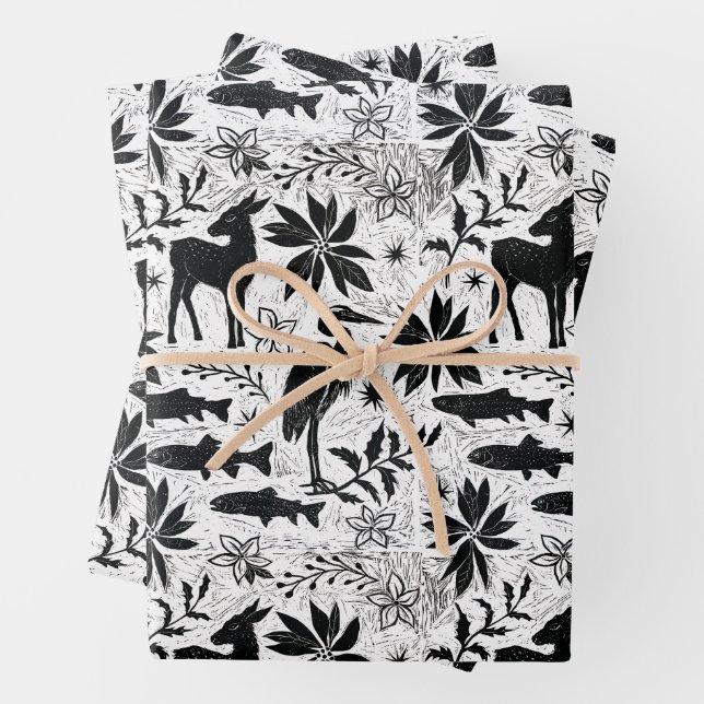 Feuille De Papier Cadeau Héron de vacances et cerf (En situation)