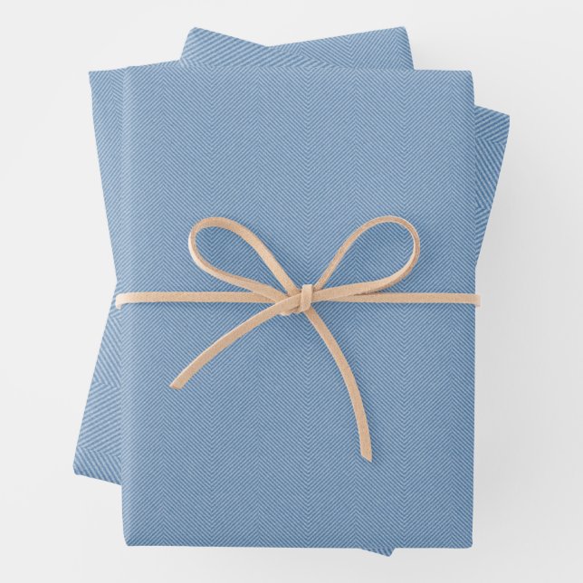 Feuille De Papier Cadeau Herringbone tweeté simple classique bleu clair (En situation)