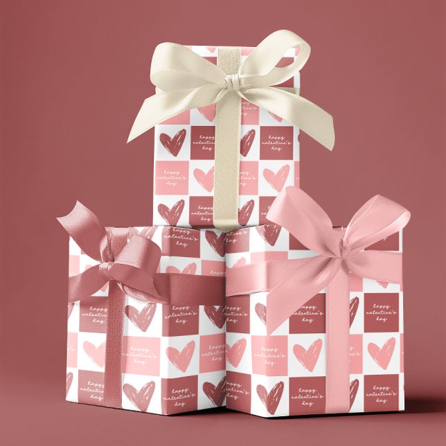 Feuille De Papier Cadeau Heureuse Sainte-Valentin mignon Coeurs roses Motif (Créateur téléchargé)