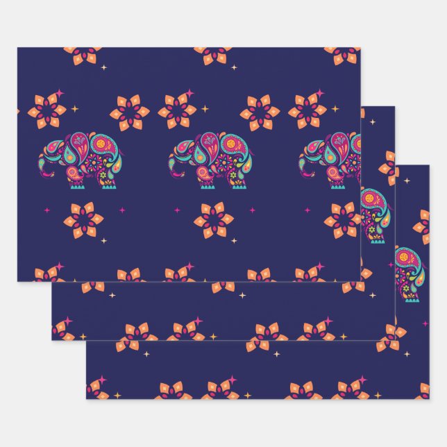 FEUILLE DE PAPIER CADEAU HEUREUX DIWALI INDIA INDIAN ELEPHANT MANDALA (Lot)