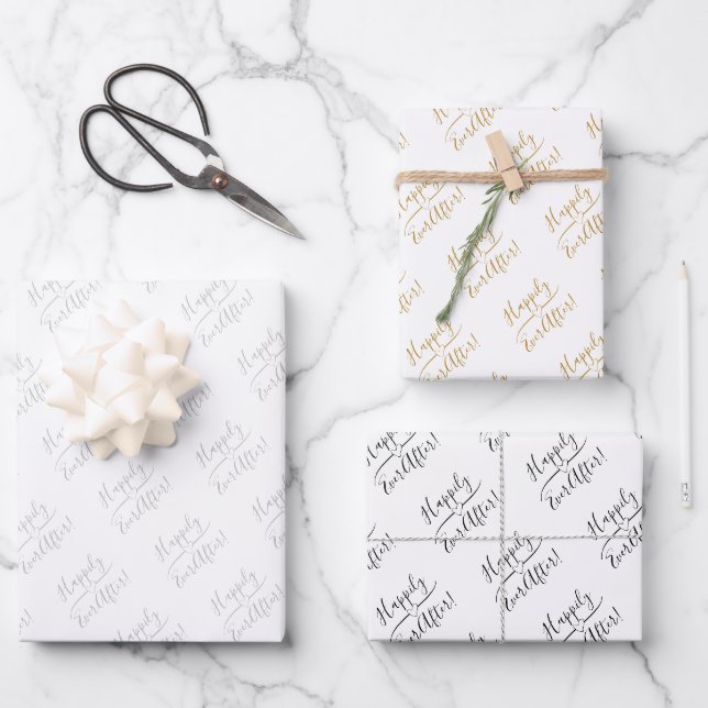 Feuille De Papier Cadeau Heureux Jamais après Mariage Silver Gold Black Bla (Recto)