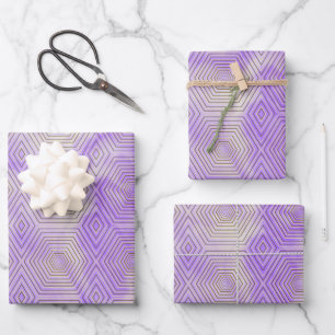 Feuille De Papier Cadeau Hexagon d'or Motif géométrique marbre violet