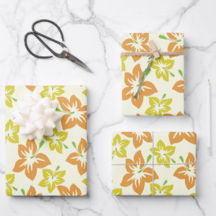 Feuille De Papier Cadeau Hibiscus Jaune, Hibiscus Orange, Modèle Floral