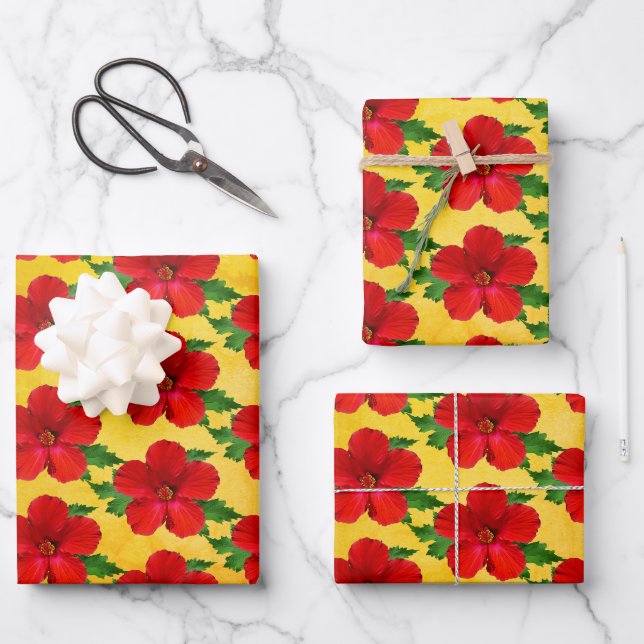 Feuille De Papier Cadeau Hibiscus rouge (Recto)