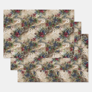 Feuille De Papier Cadeau Hibou Floral Envoûtant