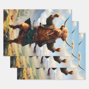 Feuille De Papier Cadeau Highland Cow Dansant Le Highland Fling,