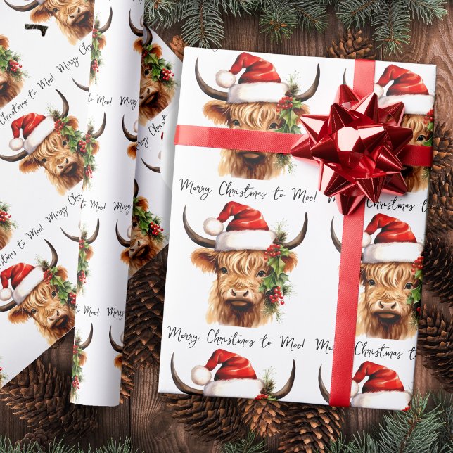 Feuille De Papier Cadeau Highland Cow Festive Farm Joyeux Noël à MOO (Créateur téléchargé)
