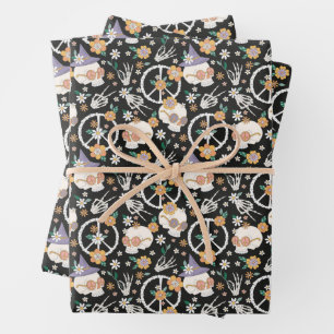 Feuille De Papier Cadeau Hippie Halloween Skulls et Fleurs Motif