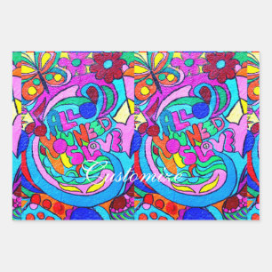 Feuille De Papier Cadeau Hippie paix super et amour