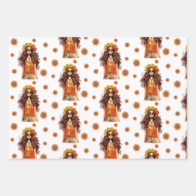 Feuille De Papier Cadeau Hippie super Hippie 1970 à thème fête d'anniversai (Devant)