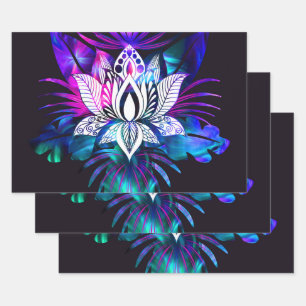 Feuille De Papier Cadeau Hipster Retro Tech Turquoise Lotus Lotus Fleur Feu