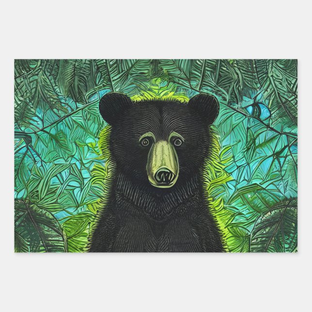 Feuille De Papier Cadeau Histoire amusante Petit ours noir (Devant)