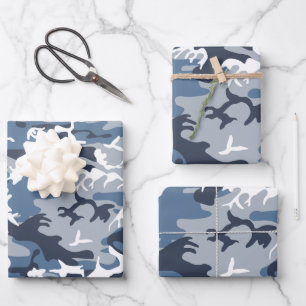 Feuille De Papier Cadeau Hiver Camouflage bleu neige, Militaire, Armée
