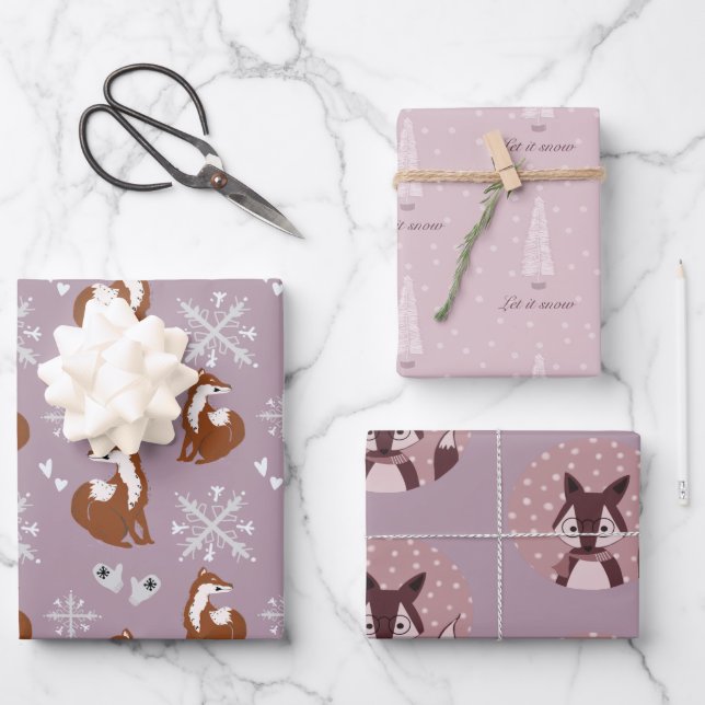Feuille De Papier Cadeau hiver de Fox nordique (Recto)