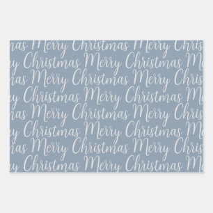 Feuille De Papier Cadeau Hiver Dusty Blue Noël Script Holiday