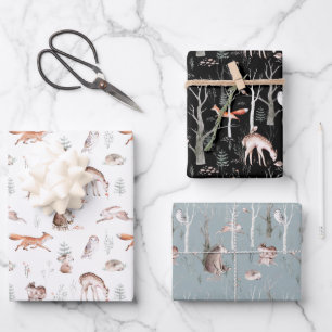 Feuille De Papier Cadeau Hiver Forêt d'ours de renard de renard de renard d