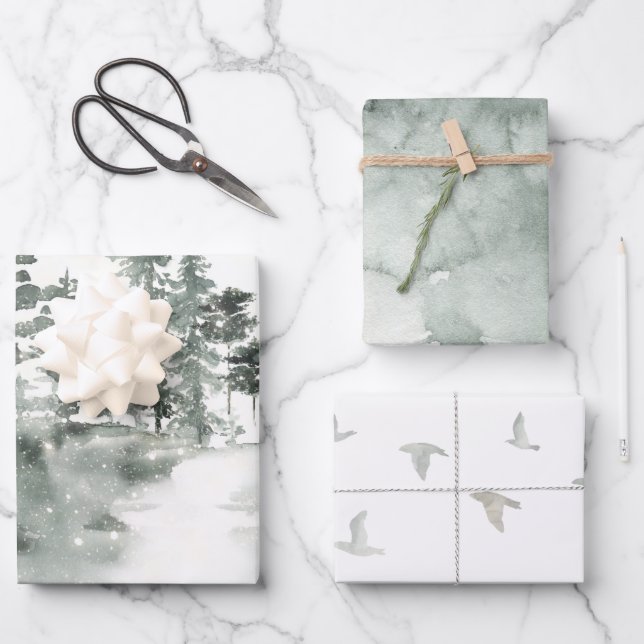 Feuille De Papier Cadeau Hiver gris et blanc Assorti (Recto)