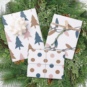 Feuille De Papier Cadeau Hiver Moderne Boho Dots Arbres Enveloppement de No