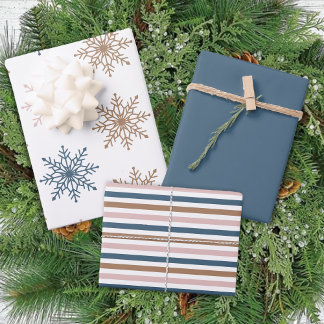 Feuille De Papier Cadeau Hiver Moderne Boho Flammes de neige Bleu Noël