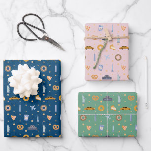 Feuille De Papier Cadeau hiver New York motif marine rose vert