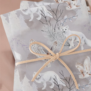 Feuille De Papier Cadeau Hivernal ou Noël Chouette renard boisé Élégante