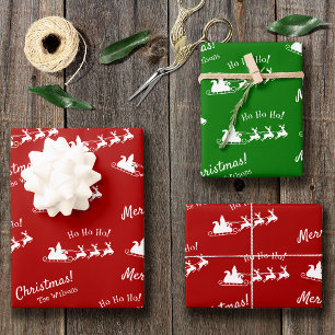 Feuille De Papier Cadeau Ho Ho Ho Joyeux Noël avec Père Noël, Rouge et Vert