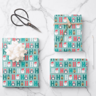 Feuille De Papier Cadeau Ho Ho Ho Père Noël et amis Motif